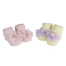 Kidofash Pack Of 2 Flower Detailed Embellished Socks - Purpe & Pink-picture-23