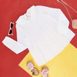Pantaloons Junior Full Sleeves Peter Pan Collar Schiffli Lace Embroidered CottonViscose Elastane Top - White-picture-14