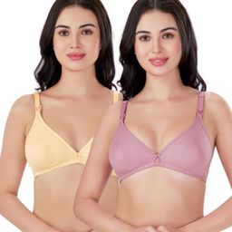 Bella Mama Cotton Elastane Knit Maternity Non Wired Nursing Bra Pack of 2 (Colour May Vary)-picture-11