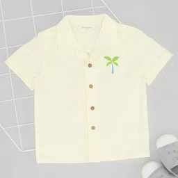 Pantaloons Baby Cotton Half Sleeves Palm Tee Printed & Striped Shirt - Yellow-image-34