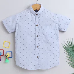 BAATCHEET Cotton Half Sleeves Lines Printed Shirt - Sky Blue-picture-23