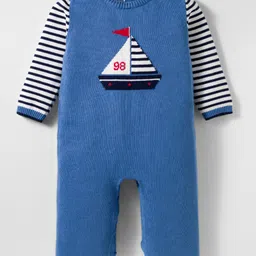 ToffyHouse Knitted Full Sleeves Romper With Stripes & Boat Design - Light Blue-image-54