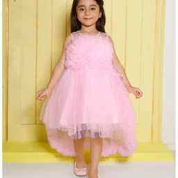 Ministitch Net Woven Sleeveless Ruffle Detailed High Low Dress - Baby Pink-picture-34