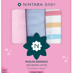 Nintara Baby Swaddles - 100% Organic Premium Muslin Cotton, 39" x 39" (100 cm x 100 cm), Ultra-Soft, Breathable & Lightweight, Hypoallergenic, Gifts for Newborn Girls, Pack of 3-picture-20