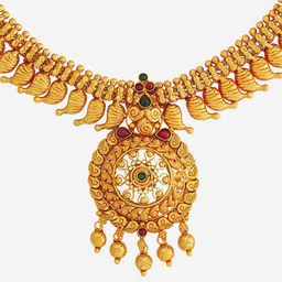 Kushal's Fashion Jewellery 92.5 Pure Silver Gold-Plated Temple Necklace image 2