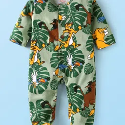 Babyhug Disney Interlock Knit Full Sleeves Footed Sleep Suit With Lion King Graphics Pack of 2 - White Olive Green image 2