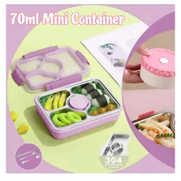 Elecart 4-Compartment Stainless Steel Lunch Box 1000mL Insulated & Leakproof Tiffin for Kids & Adults (Pack 1 Random Colour) image 2