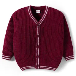 Babyhug Knitted Full Sleeves Solid Sweater Set - Maroon image 2
