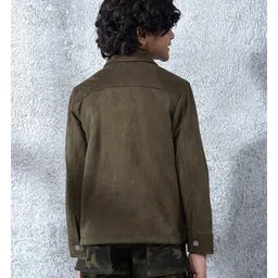 CRIMSOUNE CLUB Knit Full Sleeves Solid Light Winter Zipper Shacket - Olive Green image 3