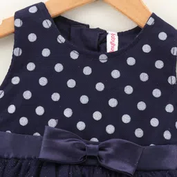 Babyhug Sleeveless Party Knee Length Frock Polka Dot Print - Navy image 3