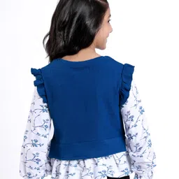 arias by lara dutta Arias Cotton Waffle Knit Full Sleeve Top with Floral Print and Embroidery - Blue image 3