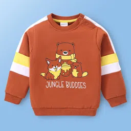 Babyoye 100% Cotton Knit Full Sleeves Winter Wear Suit With Animals Print - Brown image 3