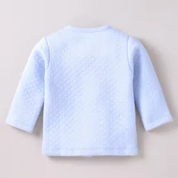 Simply Cotton Knit Full Sleeves Front Open Winter Night Suit With Bear Applique - Light Blue image 3