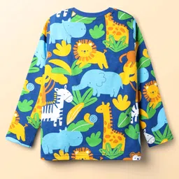 Babyhug Cotton Knit Full Sleeves Co-ord Night Suit With Animal Print - Navy Blue image 3