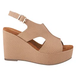 Shoetopia Ankle Strap Textured Platform Wedge Sandals - Beige image 4