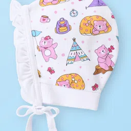 Babyhug 100% Cotton Cap with Knot Polka Dot & Bear Print Pack of 2 - Pink image 4