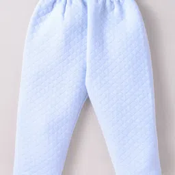 Simply Cotton Knit Full Sleeves Front Open Winter Night Suit With Bear Applique - Light Blue image 4