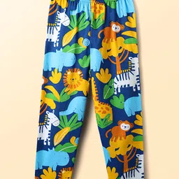 Babyhug Cotton Knit Full Sleeves Co-ord Night Suit With Animal Print - Navy Blue image 4