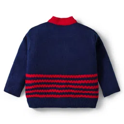 Babyhug Knitted Full Sleeves Striped Sweater Set With Cap & Booties - Red & Navy Blue image 3