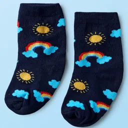 Cute Walk by Babyhug Knit Ankle Length Antibacterial Socks With Stripes & Vehicle Print Pack Of 3 - Yellow White & Navy Blue image 4