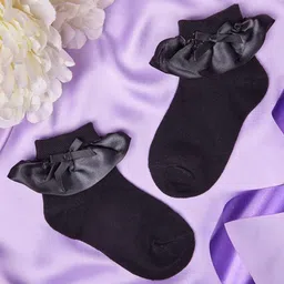 Neska Moda Cotton Elastane Pack Of 3 Frill Detailed Socks - White Black & Brown image 4