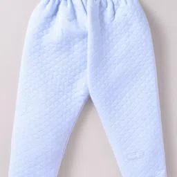 Simply Cotton Knit Full Sleeves Front Open Winter Night Suit With Bear Applique - Light Blue image 5