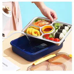 Elecart 4-Compartment Stainless Steel Lunch Box 1000mL Insulated & Leakproof Tiffin for Kids & Adults (Pack 1 Random Colour) image 5