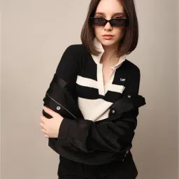 Only White & Black Striped Polo T-Shirt-image-61