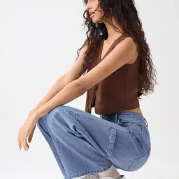 The Souled Store Blue Solid Cargo Jeans image 3