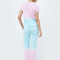 Ginger by Lifestyle Sky Blue & Pink Cotton Printed T-Shirt Joggers Set image 2