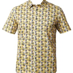 Basics Yellow Cotton Slim Fit Printed Shirt image 4