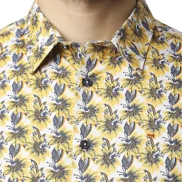 Basics Yellow Cotton Slim Fit Printed Shirt image 5