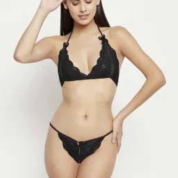 AROUSY Black & Green Self Pattern Lingerie Set image 2