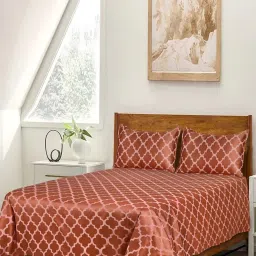 Saral Home Easy Living Rust Cotton  Tangier Soft Self Pattern King Bed Sheet With Pillow Covers image 2