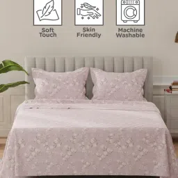 Layers Lumina Floret Light Pink Cotton Floral 140 TC Flat King Bedsheet with 2 Pillow Covers image 2