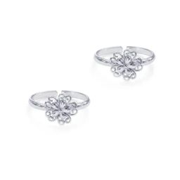 Taraash 92.5 Sterling Silver Flower Toe Rings for Women-picture-1