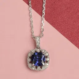 Clara 92.5 Sterling Silver Swiss Zirconia Royal Blue Cushion Pendant with Chain-picture-24