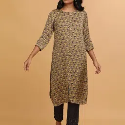 Folksong By W Beige Printed A Line Kurta-image-68