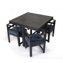Ikiriya Kingston Solid Blue & Dark Brown Wood 4 Seater Dining Table Set Mahogany Finish-picture-19