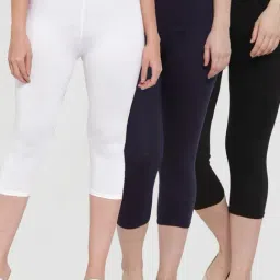 Gracit White & Navy Mid Rise Capris - Pack Of 3-image-61