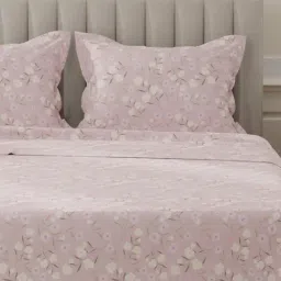 Layers Lumina Floret Light Pink Cotton Floral 140 TC Flat King Bedsheet with 2 Pillow Covers image 5