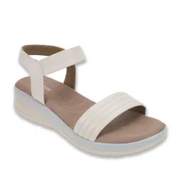 Mochi Women's Beige Ankle Strap Wedges image 2