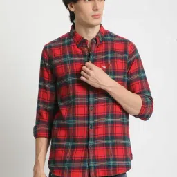 The Bear House Red Cotton Slim Fit Checks Shirt-picture-20