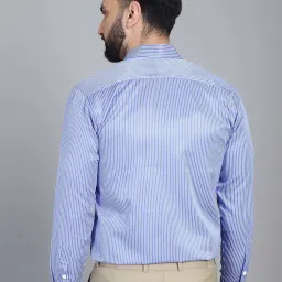 Indian Needle Blue Regular Fit Striped Cotton Shirt image 2