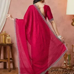 Satrani Pink Georgette Embellished Saree With Unstitched Blouse image 2
