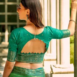 Satrani Green Silk Woven Saree With Unstitched Blouse image 2