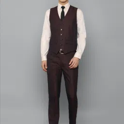 Louis Philippe Maroon Slim Fit Textured Three Piece Suit image 3