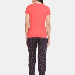 Kryptic Coral & Navy Cotton Graphic Print T-Shirt With Pyjamas image 2