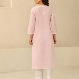 House Of Chikankari Pink Cotton Straight Kurta image 2