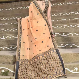 Elora Orange Cotton Woven Saree With Unstitched Blouse image 2